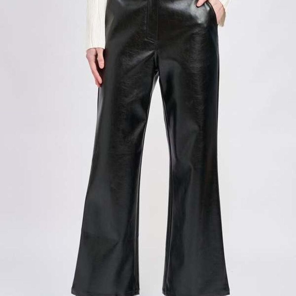 En Saison Women's Fitted Flare Faux Leather pants